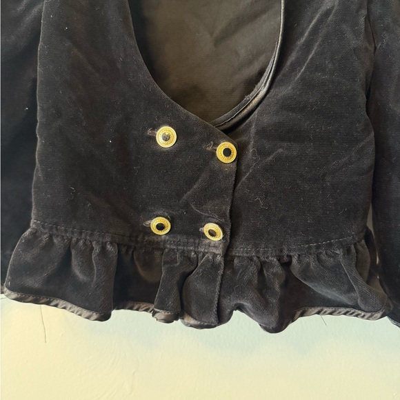 Vintage 1980s Black Velvet Double-Breasted Jacket - Shoulder Pads, Size 3T - Picture 3 of 5